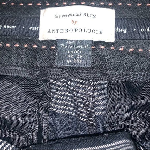 Anthropologie The Essential Slim Trousers Pants Plaid Black White Size 00 Petite - Picture 11 of 15